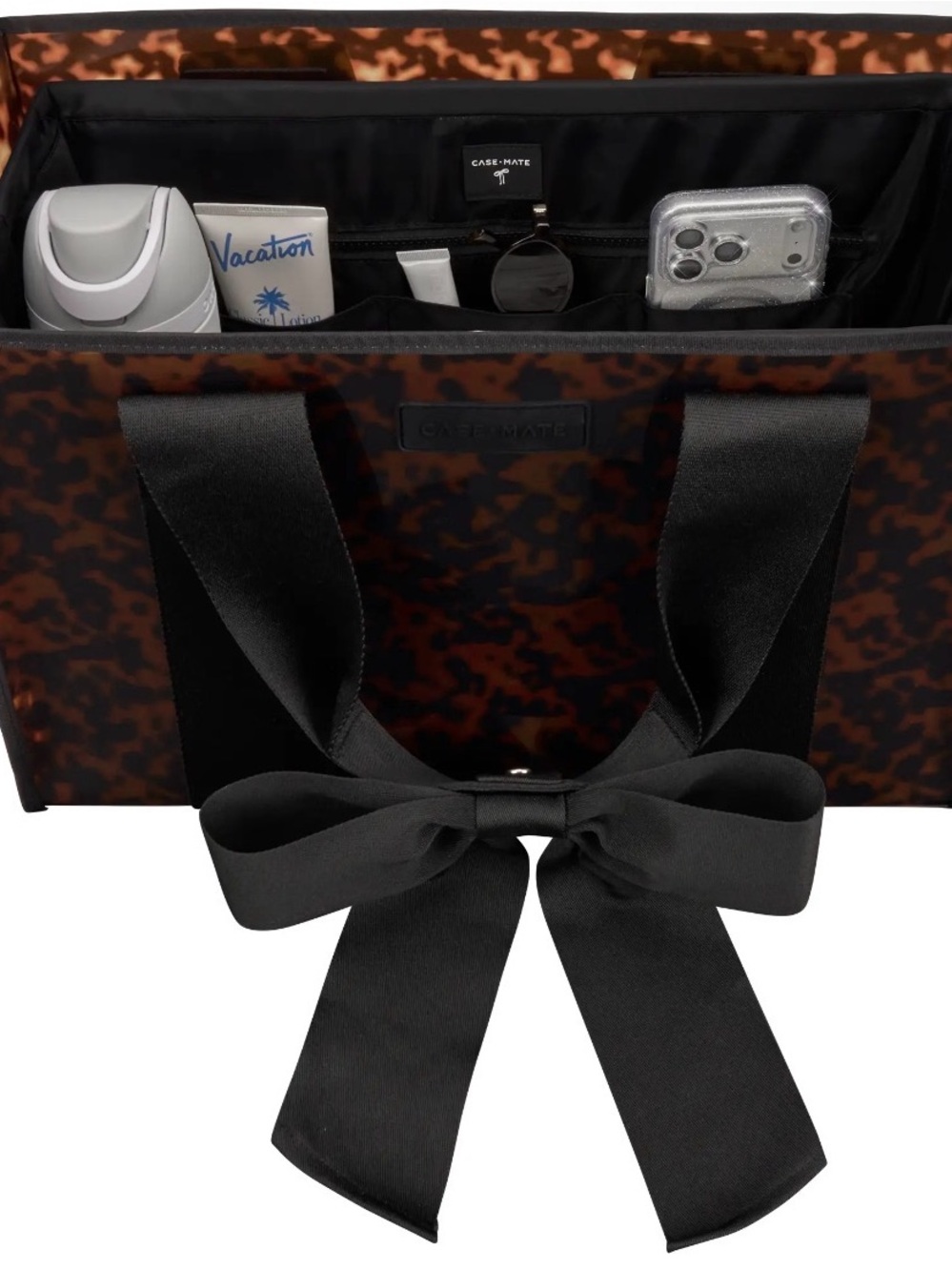 Case-Mate Tortoiseshell Jelly Tote with Black Bow Handles & CM insert - Picture 5 of 8